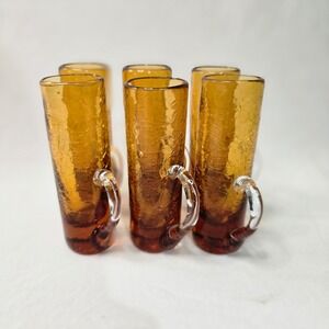 vintage,‎ hand-blown amber crackle shot glasses with applied clear handle. MCM